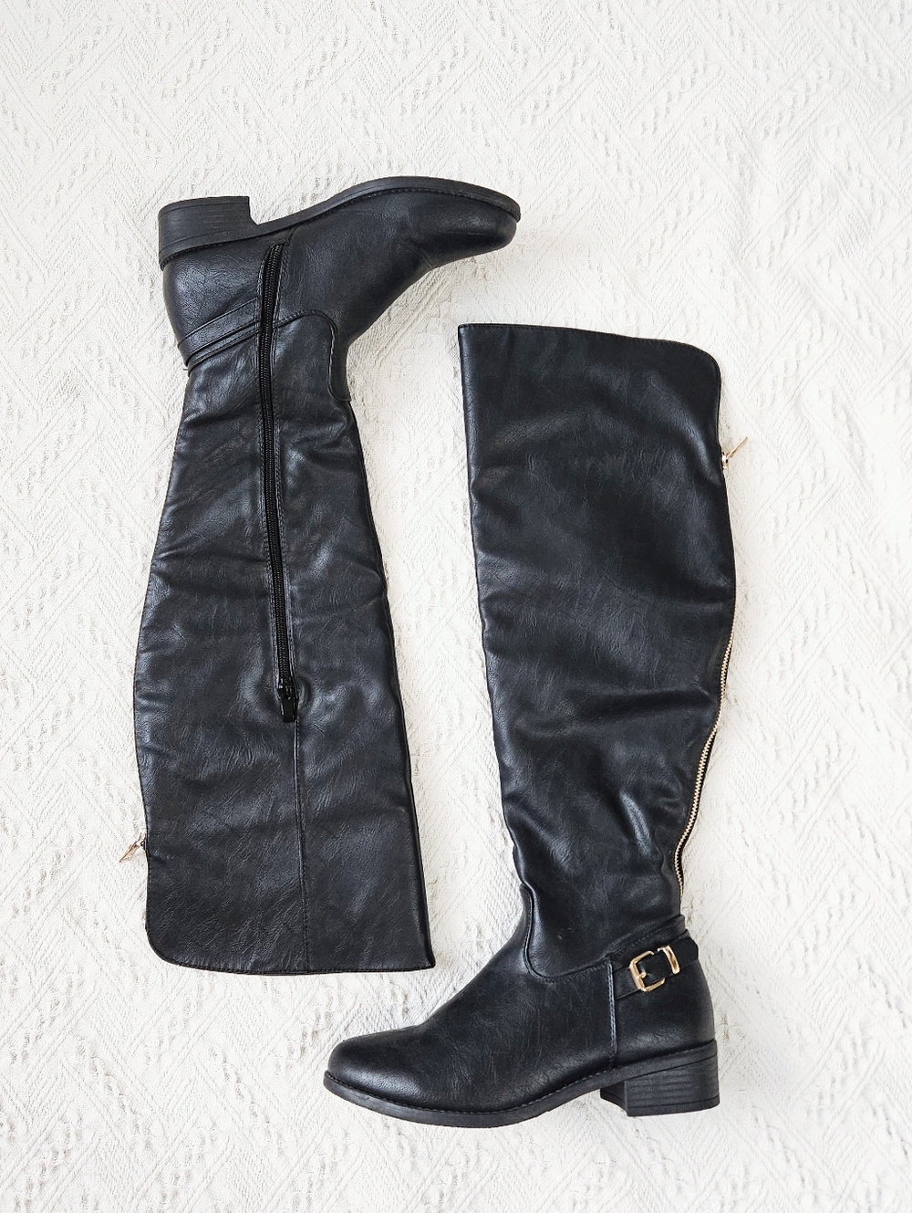 Top Moda Faux Leather Over The Knee Riding Boots Black Western Shoes Size 8 Boho